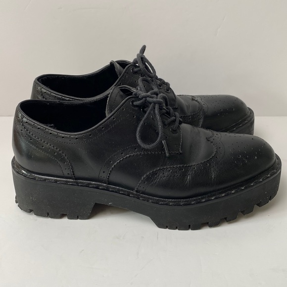 Zara Shoes Women US 6.5 EU 37 Black Brogue Oxford Chunky Lug Sole Platform - Picture 2 of 14
